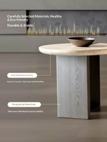 Table basse de salon en travertin naturel pur, avec un design en marbre et bois massif de style mid-century