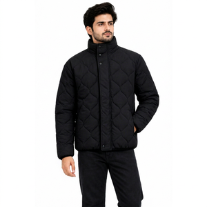 Chaqueta Acolchada para Hombre, Cuello Alto, Cierre de Botones, Relleno Alternativo de Plumón, Abrigo Casual de Invierno - Product Image 1