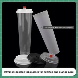 Vaso desechable de PP extra largo de 90 mm de diámetro y 1000 ml, de alta transparencia, acabado mate, con pared engrosada, tapa moldeada por inyección y pajita. - Product Image 3