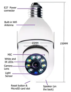 迷你灯PTZ凸轮鱼眼2.0万像素灯泡闭路电视摄像机WiFi 360度全景监控安全灯泡摄像机扬声器