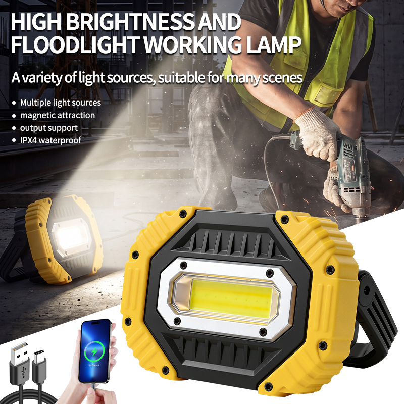 Rechargeable Bright Work Flood Light IPX4 Waterproof Flexible Led Work Light Portable Emergency Lamp for Car Repair Workshop