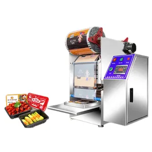 Yarı otomatik tepsi yapıştırma makinesi küçük yuvarlak yemek kabı ambalaj alüminyum folyo tepsi plastik gıda kabı yapıştırma makinesi