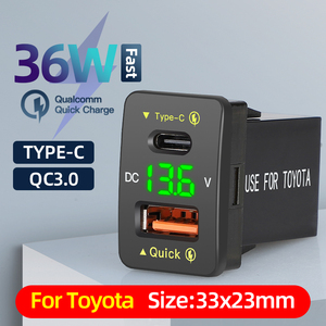 Dual 18 Вт <span class=keywords><strong>USB</strong></span> PD + QC3.0 Быстрая зарядка для <span class=keywords><strong>Toyota</strong></span>, Type C <span class=keywords><strong>USB</strong></span> автомобильный разъем питания со светодиодным вольтметром, совместим с 12/24 В - Product Image 5