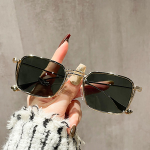 <span class=keywords><strong>Gafas</strong></span> de Sol Retro Estilo Hong Kong con Doble Barra, <span class=keywords><strong>Montura</strong></span> Cuadrada a Rayas, Protección UV, Modernas - Product Image 4