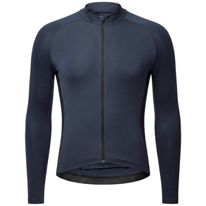 Maillot de cyclisme à manches longues pour homme, bleu foncé, fermeture éclair intégrale, respirant, séchage rapide, vêtements de vélo - Product Image 1