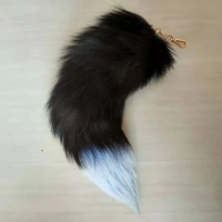 Porte-clés queue de renard noir 45cm en cristal, grande queue de renard noir moelleux bon marché, vente en gros