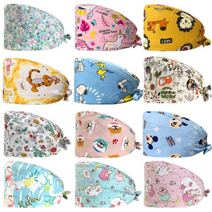 Multicolor Impresso Pure Cotton Twill Surgical <span class=keywords><strong>Cap</strong></span> UTI <span class=keywords><strong>Nurse</strong></span> <span class=keywords><strong>Cap</strong></span> Botão Ajustável Banda Operating Room Scrub Set Unisex Needle - Product Image 2