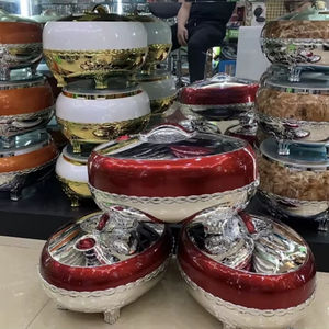 ชุดหม้ออุ่นอาหาร 3 ชิ้น ขนาด 4 ลิตร 5 ลิตร 6 ลิตร สไตล์โบราณ ขาแบบม้วน ฉนวนกันความร้อน ขอบถักลายตกแต่ง - Product Image 1