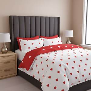 Juego de Funda Nórdica Moderna 100% Algodón con Fundas de Almohada, Diseño de Corazones Rojos para Decoración de Dormitorio - Product Image 1