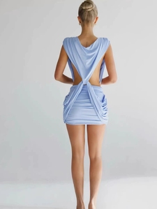 GHH11938- Nuovo <span class=keywords><strong>Abito</strong></span> Donna Primavera 2026, Monocolore, Scollo a V Profondo, Sexy, Aderente, Plissettato, Senza Maniche - Product Image 3