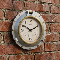 Jam Dinding Retro Model Porthole Tahan Air dengan Termometer dan Higrometer Ganda, Gerakan Senyap untuk Fasad Rumah Luar Ruangan