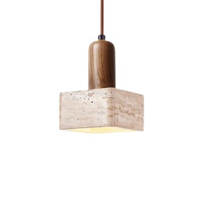 Solid Wood Square Pendant <b>Light</b> Led Warm <b>Light</b> For Hotels Guesthouses Walnut Color Single Head Chandelier - Product Image 4