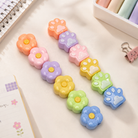 Surligneurs 6 couleurs en forme de patte de chat et de fleur, empilables, à pointe biseautée, pour étudiants, fournitures de bureau et de planification