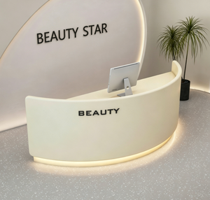 Arc Shaped <b>Reception</b> <b>Desk</b> Curved Front Counter Modern Check Out Table for Beauty <b>Salon</b> Clinic Lobby - Product Image 6