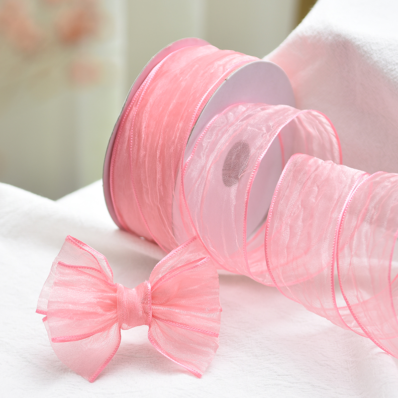 Korean 4cm Crinkled Ribbon Eco-Friendly Snow Silk Luxurious Polyester for DIY Gift Wrapping Cake Baking Christmas Decorations