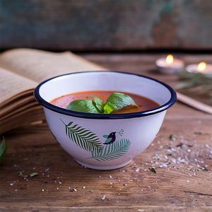 ร้อนเกรดอาหารโบราณโลหะเคลือบตั้งแคมป์นมชามที่มีขอบสีดำ - Product Image 6