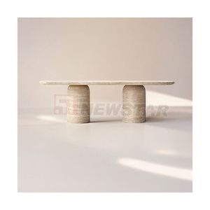 Tùy chỉnh Kem travertine bàn ăn hình chữ nhật bảng Top Vòng cơ sở Cupola travertine bàn ăn thiết lập - Product Image 6