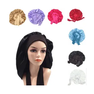 Neue große Satin Dusch haube Stretch Night Cap Weibliche Haarpflege Haar mützen mit benutzer definiertem Logo