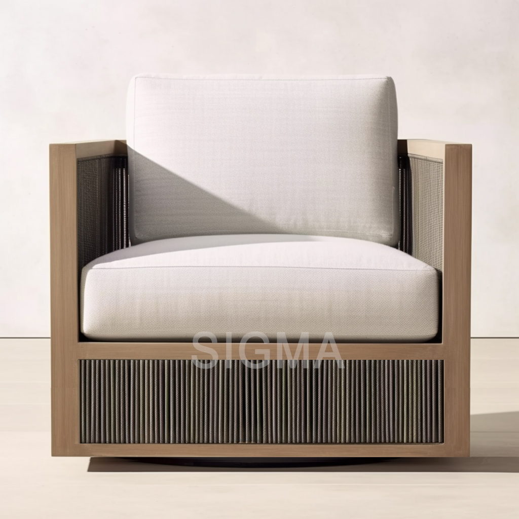 Modern All Weather Luxury Outdoor Patio Hotel Single Sofa  Wood Teak Solid Wooden Armchair Garden single Sofa