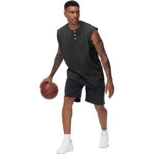 FOXA Mens Sleeveless Henley Tank Top With <b>Pocket</b> Cotton Workout Shirt Breathable Gym Muscle Fit - Product Image 2
