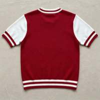 Pull en tricot personnalisé pour homme, rouge et blanc, à manches courtes, col rond côtelé, à rayures jacquard