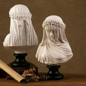 Gothic Shawl Head Art Resin Statue Home Living Room Desk Decor Mother Mary Statue Veiled Lady Bust Sculpture