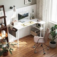 Bureau d'ordinateur moderne extensible en forme de L, petit, brun foncé, avec boîtes de rangement pour le bureau à domicile ou le salon