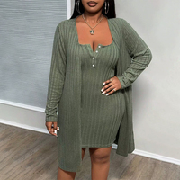 Ensemble de mode deux pièces en tricot pour femmes grande taille, style automne, nouveau, décontracté, uni, brodé, longueur genou