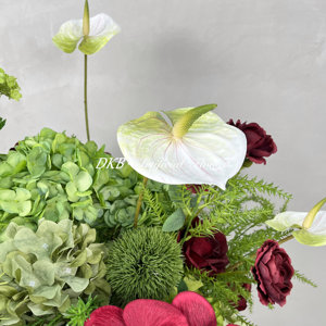 Arreglos Florales de Lujo para Bodas, Bola de Flores de 50 cm, Grandes, Color Verde y Borgoña, Rosas de Seda para Centros de Mesa de Boda - Product Image 6