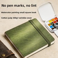 Bloc de Dibujo Cuadrado Verde de 30 Hojas, Mini Cuaderno de Acuarela Portátil de Bolsillo con Solapas Reforzadas y Hojas Desprendibles