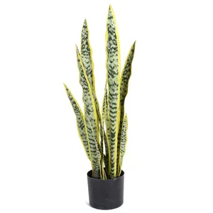 PZ-2-58 Home Decor Real Touch Artificial Snake Plant Faked Sansevieria In Plastic Black Pot Artificial Potted Plant