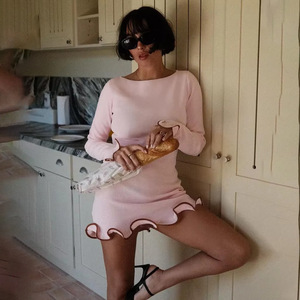 Robe Courte à Manches Longues et Volants Style Européen et Américain, Col Rond, Taille Naturelle, Respirante, Décontractée pour le Quotidien - Product Image 3