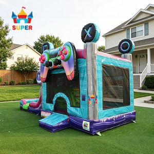Nouveau design populaire : Aire de jeux gonflable en PVC avec toboggan, piscine et contrôleur de <span class=keywords><strong>jeu</strong></span>, thème parc d'attractions pour location événementielle et jeux aquatiques - Product Image 2