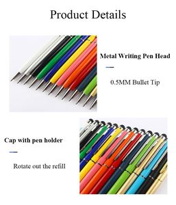 Stylo bille métallique professionnel 2-en-1 avec pointe tactile, personnalisable avec logo, fin, doré, idéal pour cadeaux, publicité, promotion, hôtels - Product Image 4
