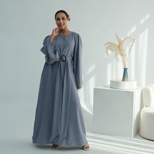 Robes modestes B2B, vêtements islamiques, robes pour femmes, nouvelle abaya d'été pour femmes, robe musulmane avec ceinture amovible et boucle en <span class=keywords><strong>bois</strong></span> - Product Image 3
