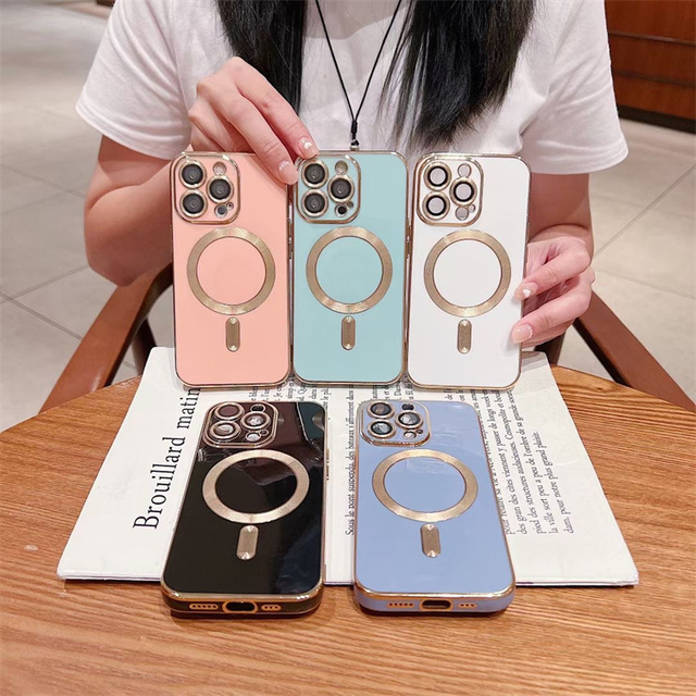 Magnetic TPU Silicone Shockproof Case With Magnets Camera Tempered Glass Electrolplating Metal Colorful Cover for iPhone 14 Plus