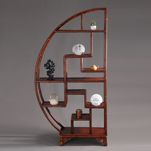 Chinese Classical Red <b>Bamboo</b> Bookshelf Semicircle Full Circle Multifunction Tea Room Living Room <b>Screen</b> Partition - Product Image 2