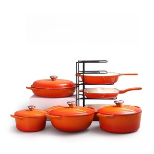 Hiện đại cổ điển tráng men gang 11-mảnh không dính <span class=keywords><strong>Cookware</strong></span> Set với đầy màu sắc kim loại soong món ăn và nắp máy rửa chén an toàn - Product Image 5