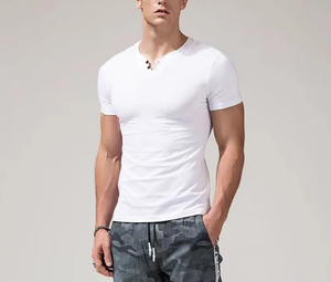 Camiseta interior abotonada con cuello en V de buena calidad, camiseta de manga ajustada para hombre, camiseta Base superior - Product Image 2