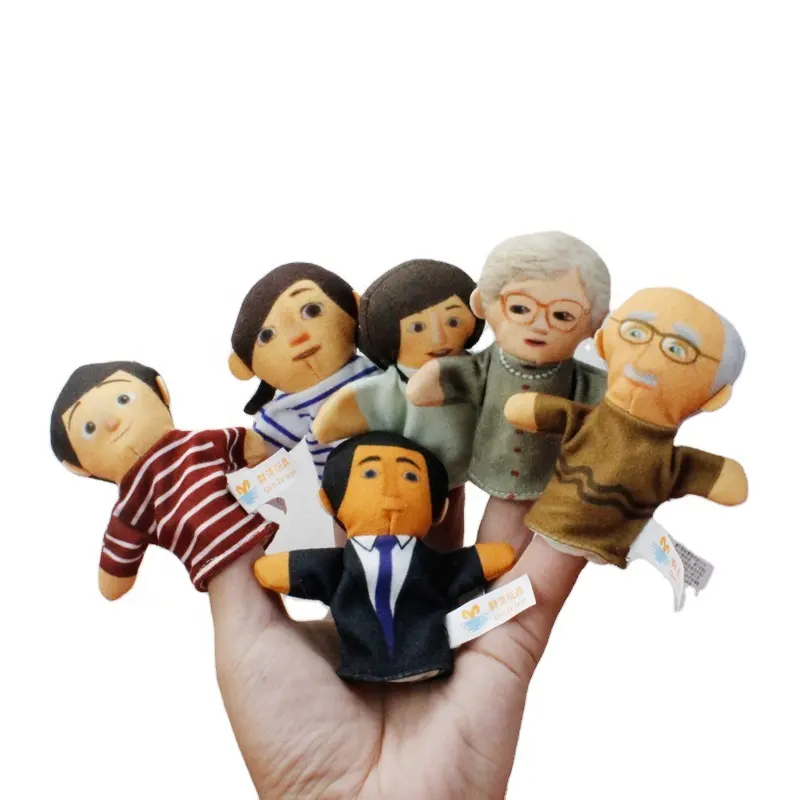 Amazon Hot Selling Knuffel Handpop Familie Moeder Vader Tekens Pluche Vinger Marionet Menselijk Marionet