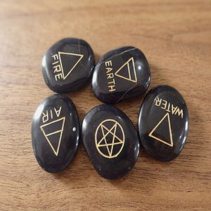 ชุดเรกิโมราสีดำ wiccan pagan แกะสลัก5องค์ประกอบงานฝีมือหินกึ่งมีค่าสำหรับ wiccan และ reiki - Product Image 1