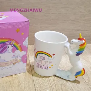 Produk Termurah Malaysia Penggunaan Sehari-hari Cangkir Teh 3D Unicorn Keramik Porselen Kopi Kantor Lucu Personalisasi Mug Putih Lucu