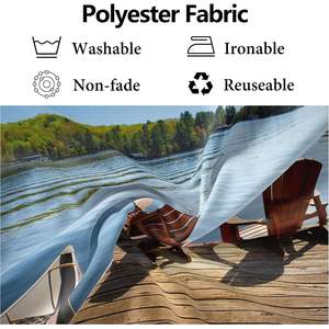 Decoración de Pared CORFOTO, 7x5 pies, Paisaje Natural de Bosque Verde junto al Lago y el Río, Fondo con Canoa, Muelle de Madera y Barcos, Lavable a Máquina para Exteriores - Product Image 2