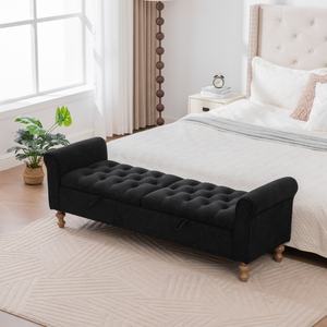 Banco <span class=keywords><strong>de</strong></span> Almacenamiento Moderno y Duradero Tapizado en Tela, Reposapiés, Sofá <span class=keywords><strong>Cama</strong></span> con Doble Tapa y Patas <span class=keywords><strong>de</strong></span> Madera <span class=keywords><strong>de</strong></span> Caucho para Dormitorio - Product Image 1