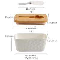 Logo personnalisé récipient à beurre en porcelaine coloré cuisine maison plat porte-beurre rectangulaire en céramique avec couvercle en bois et couteau