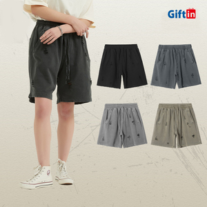 Casual Vintage Wash 100% Pure Cotton <b>Men's</b> <b>Shorts</b> Eco-Friendly Street Style Loose Hole Bulk Washed <b>Shorts</b> - Product Image 2