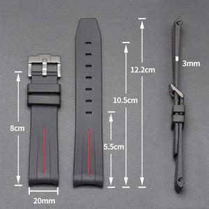 ONTHELEVEL Correa de reloj curvada elástica impermeable de caucho de silicona negra para hombre para /Yacht-Master 20 mm - Product Image 2
