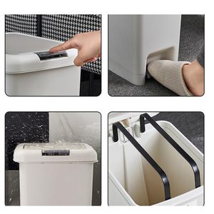 Cubo de basura de plástico para interiores 8 10 15 20L, cubo de basura rectangular moderno blanco con tapa de prensa, cubos de basura para cocina y baño - Product Image 3