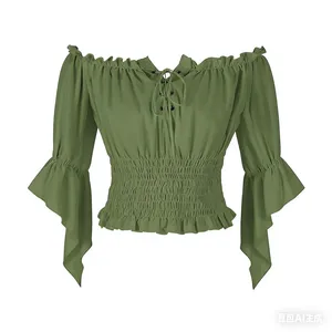 Chemisier paysan Echo Renaissance pour <span class=keywords><strong>femme</strong></span>, à manches trompette, style Steampunk, <span class=keywords><strong>Pirate</strong></span>, Médiéval, pour Cosplay, Haut Corset - Product Image 5