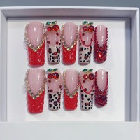 Tacana 10 faux ongles carrés à presser, dégradé cerise, style français séduisant, luxe, haute qualité, couverture complète
